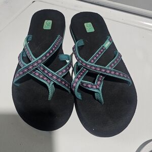 Teva Women's Black, Pink and Teal Sandals Size 11